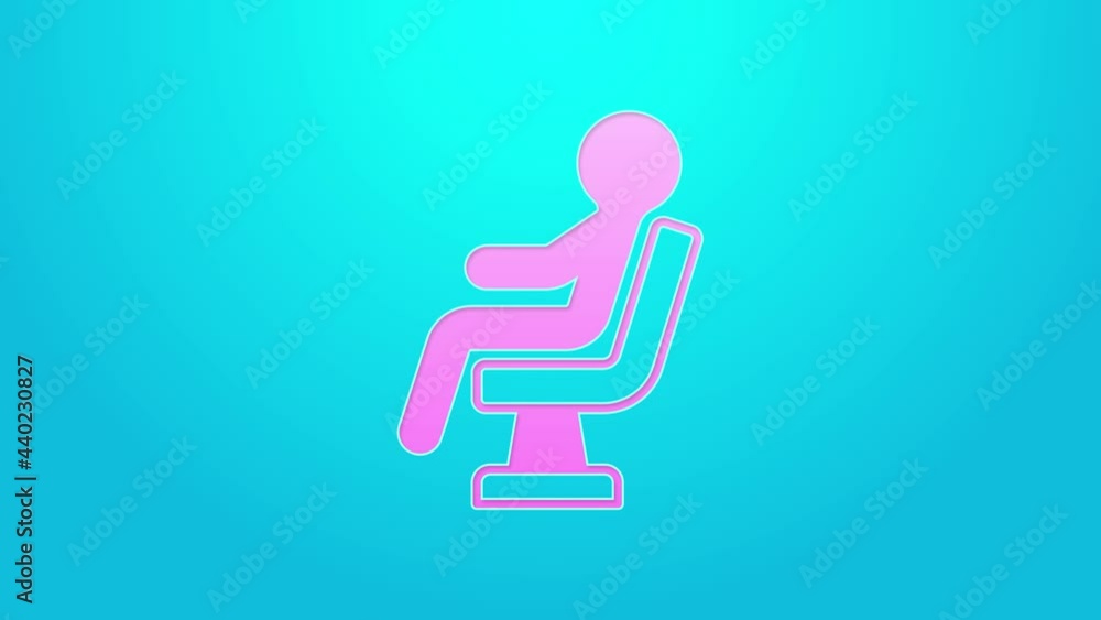 Pink line Human waiting in airport terminal icon isolated on blue background. 4K Video motion graphic animation Pink line Human waiting in airport terminal icon isolated on blue background. 4K Video motion graphic animation