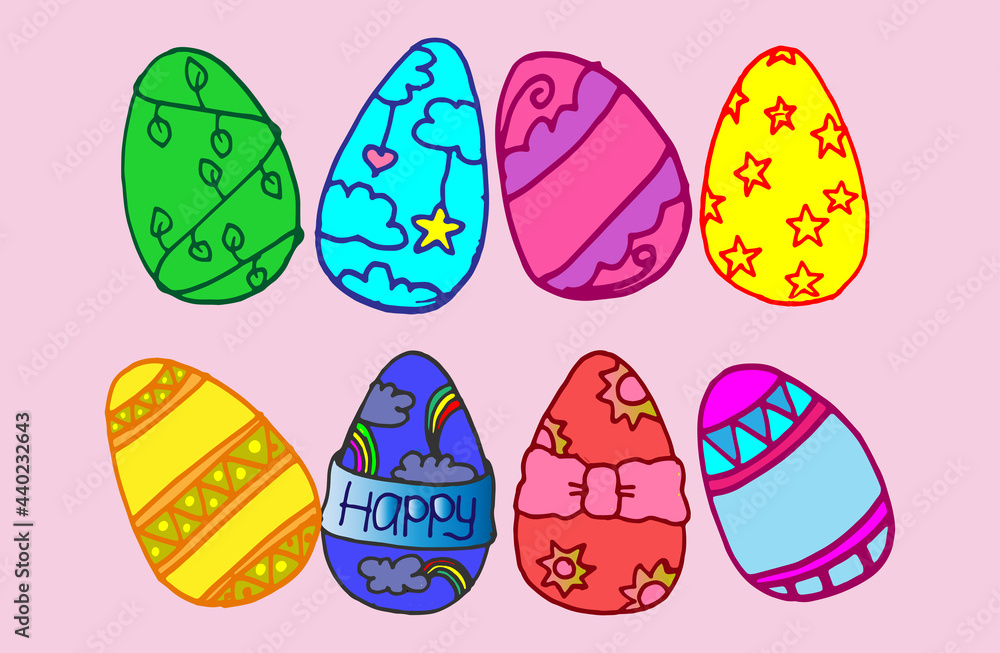 colorful easter eggs collection on pink background. hand drawn vector. cute and fresh pattern. doodle art for wallpaper, cover, poster, banner, greeting, postcard, clipart. easter egg illustration. colorful easter eggs collection on pink background. hand drawn vector. cute and fresh pattern. doodle art for wallpaper, cover, poster, banner, greeting, postcard, clipart. easter egg illustration.