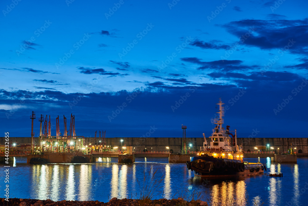 Oil terminal pier of the Port of Bilbao at night