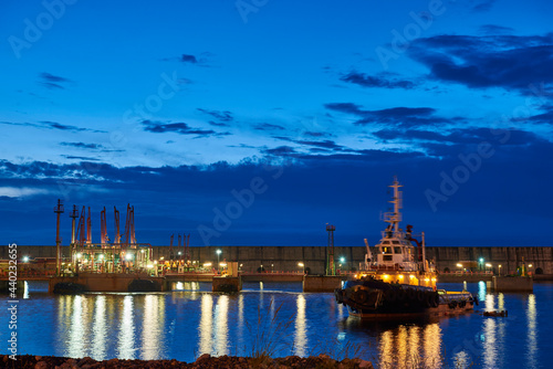 Oil terminal pier of the Port of Bilbao at night