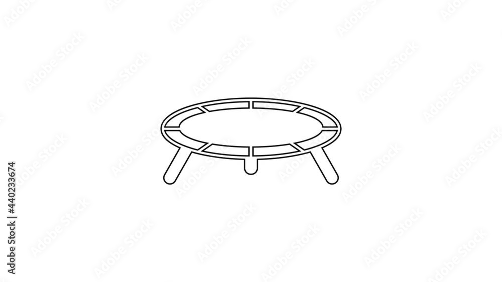 Black line Jumping trampoline icon isolated on white background. 4K Video motion graphic animation Black line Jumping trampoline icon isolated on white background. 4K Video motion graphic animation