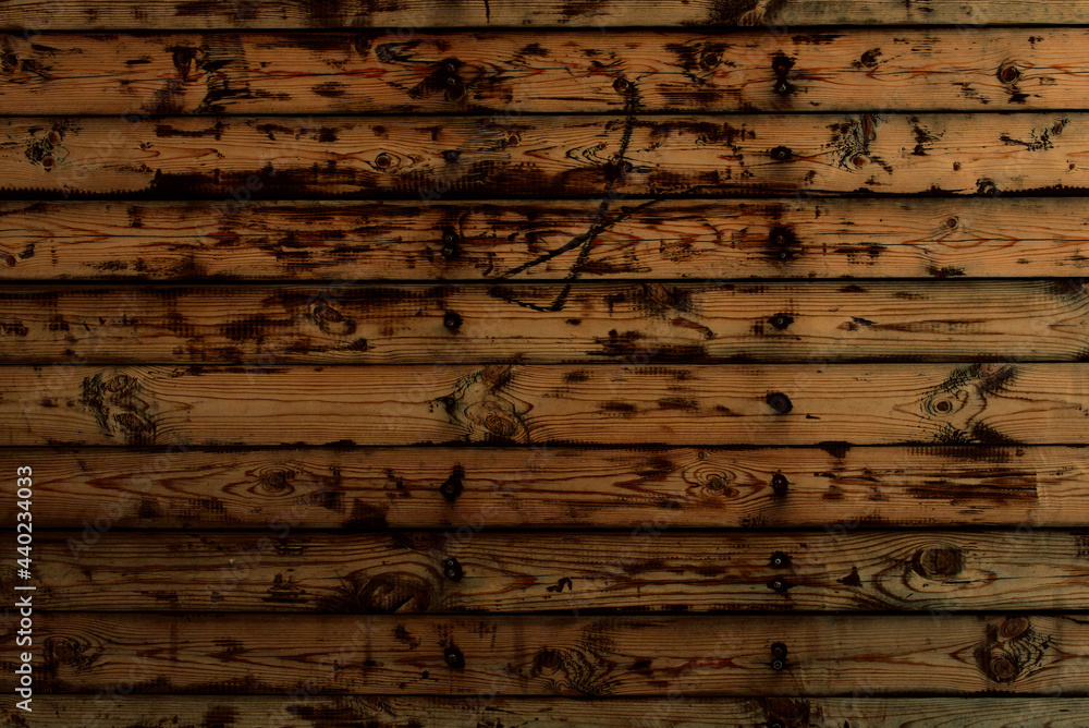 Rusty old wood wall background. Old painted wall texture. Rough dirty wood surface. Texture of wooden planks. Rustic background. Wid texture. Brown grunge background. Vintage wood floor