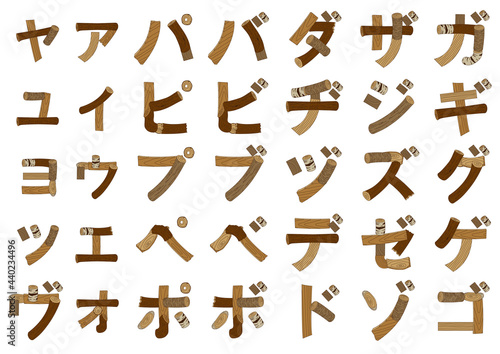 木で作ったカタカナの濁音・半濁音など