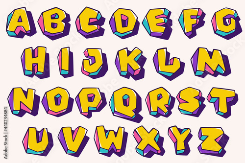 Alphabet in cubic children style based on impossible isometric shapes.