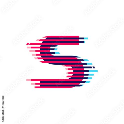 S letter logo with vibrant line glitch effect.