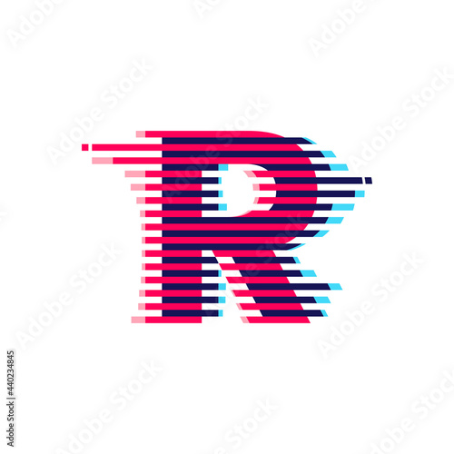 R letter logo with vibrant line glitch effect.