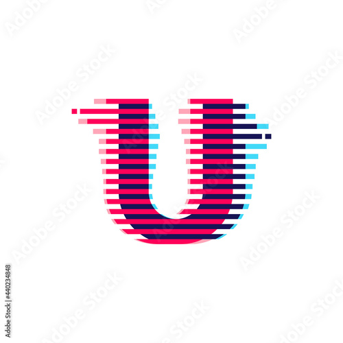 U letter logo with vibrant line glitch effect.