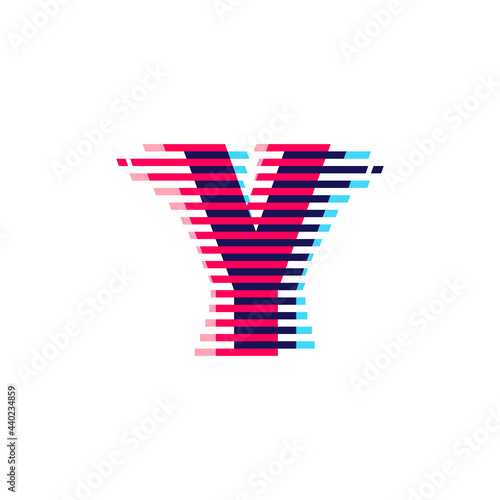 Y letter logo with vibrant line glitch effect.