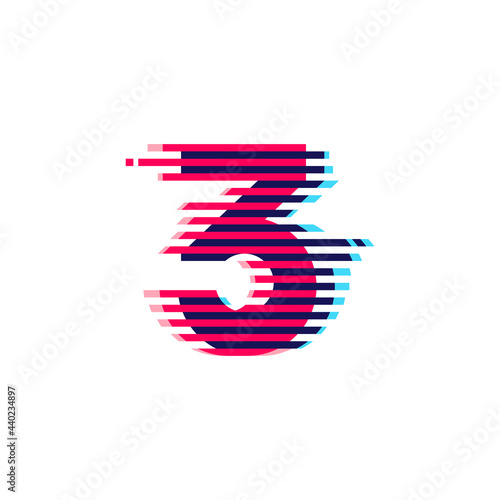 Number three logo with vibrant line glitch effect.