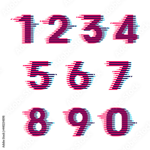 Numbers set with vibrant line glitch effect.