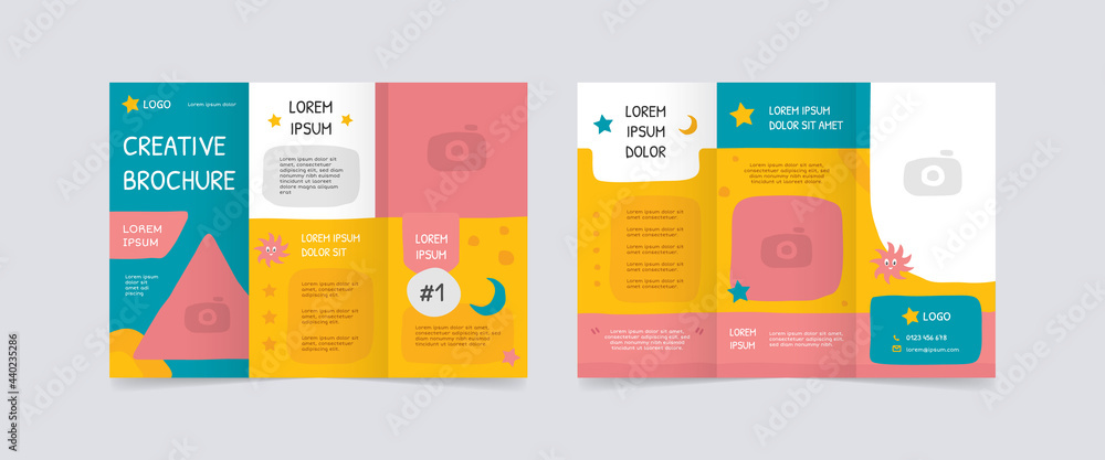 playful trifold brochure design templates - obrazy, fototapety, plakaty 