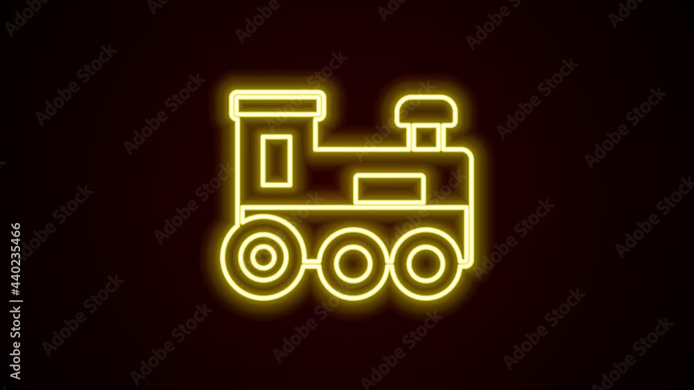 Glowing neon line Toy train icon isolated on black background. 4K Video motion graphic animation Glowing neon line Toy train icon isolated on black background. 4K Video motion graphic animation