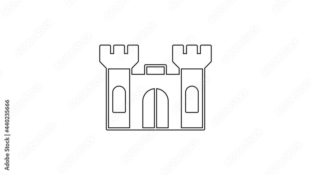 Black line Castle icon isolated on white background. 4K Video motion graphic animation Black line Castle icon isolated on white background. 4K Video motion graphic animation