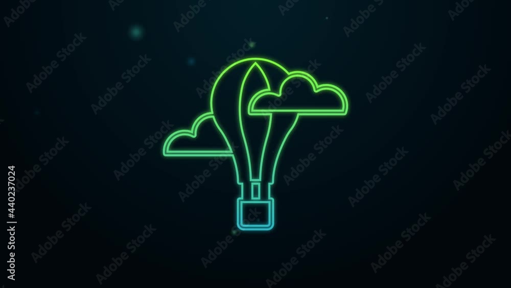 Glowing neon line Hot air balloon icon isolated on black background. Air transport for travel. 4K Video motion graphic animation Glowing neon line Hot air balloon icon isolated on black background. Air transport for travel. 4K Video motion graphic animation