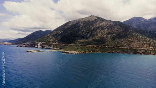 Aerial photo of a beach in Bali village. Crete.