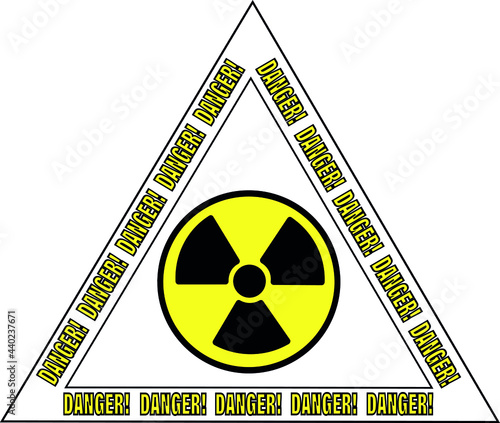 Danger, nuclear isolated Vector Icon in triange with word danger in perimeter. Nuclear danger pictogram