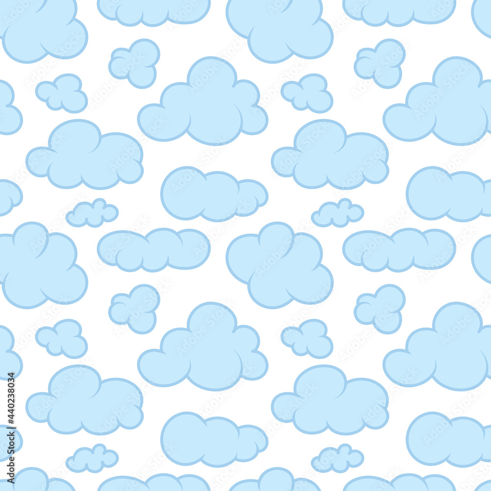 Clouds seamless pattern. Different shape cartoon clouds endless background. Part of set.