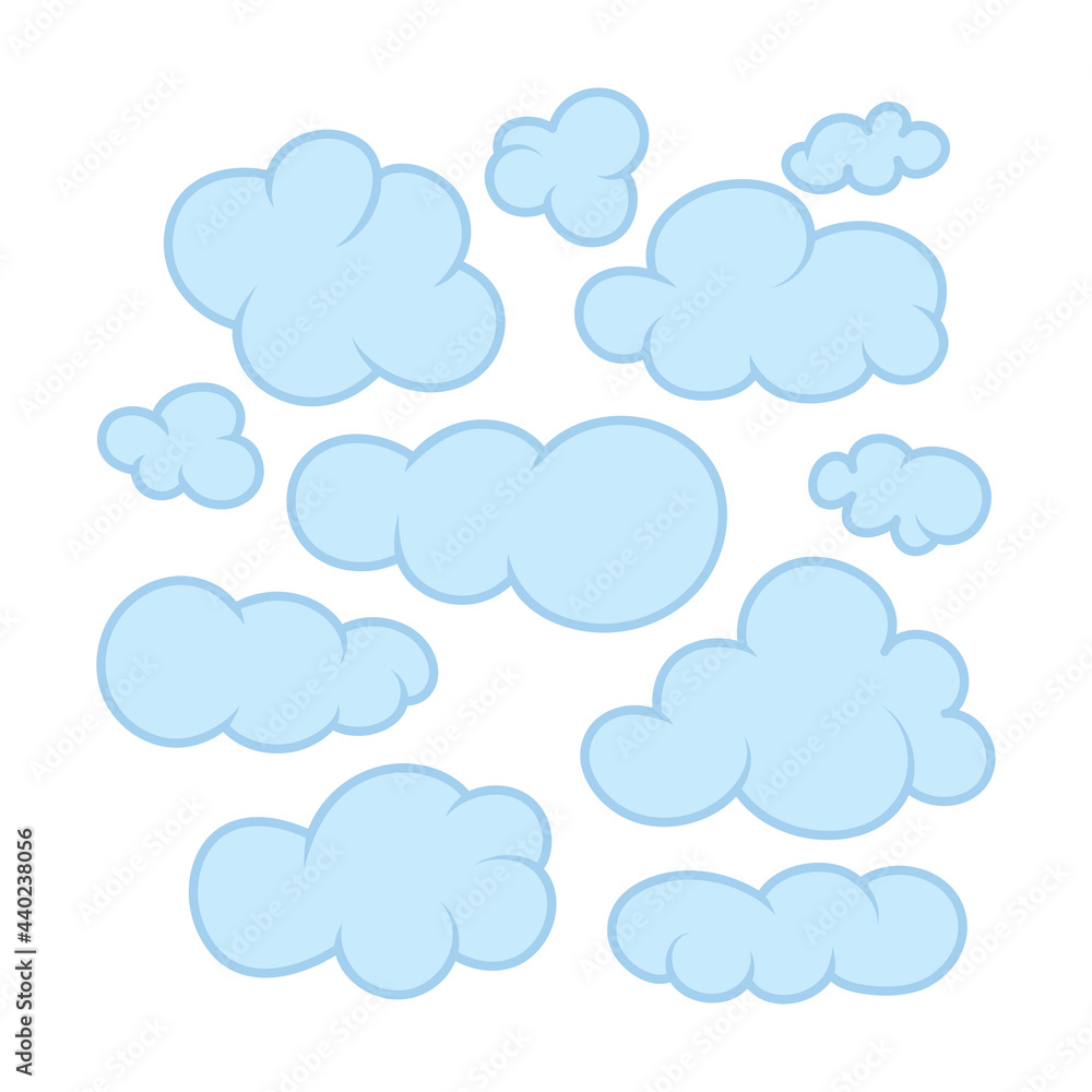 Clouds. Different shape cartoon clouds vector illustrations set isolated on white background.