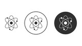 Atom icons set isolated on white background. Structure of the nucleus of the atom. Around the atom, gamma waves, protons, neutrons and electrons. Vector illustration