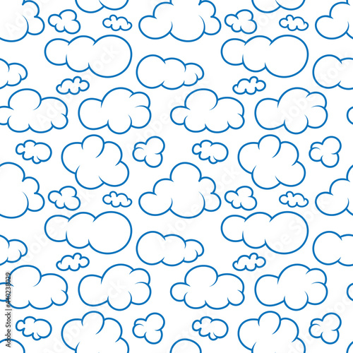 Clouds seamless pattern. Different shape cartoon clouds endless background. Part of set.