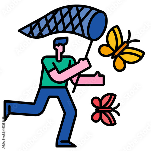 Man catching butterflies icon