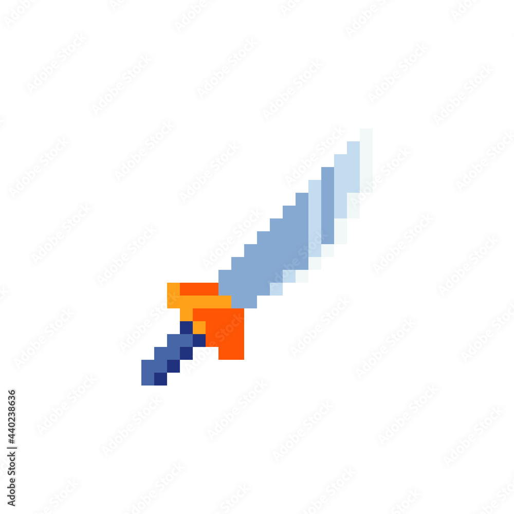 Sword. Medievalist weapons. Pixel art style icon, saber isolated vector illustration. Design for sticker, mobile app and logo. Game assets 8-bit sprite. Sword. Medievalist weapons. Pixel art style icon, saber isolated vector illustration. Design for sticker, mobile app and logo. Game assets 8-bit sprite.