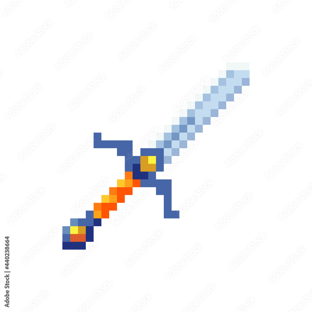 Ancient sword. Medievalist weapons. Pixel art style icon, isolated vector illustration. Design for sticker, mobile app and logo. Game assets 8-bit sprite. Ancient sword. Medievalist weapons. Pixel art style icon, isolated vector illustration. Design for sticker, mobile app and logo. Game assets 8-bit sprite.