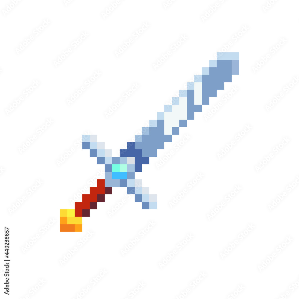 Ancient sword. Medievalist weapons. Pixel art style icon, isolated vector illustration. Design for sticker, mobile app and logo. Game assets 8-bit sprite. Ancient sword. Medievalist weapons. Pixel art style icon, isolated vector illustration. Design for sticker, mobile app and logo. Game assets 8-bit sprite.