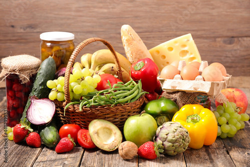 Fototapeta Naklejka Na Ścianę i Meble -  grocery composition- fruit, vegetable,  dairy product