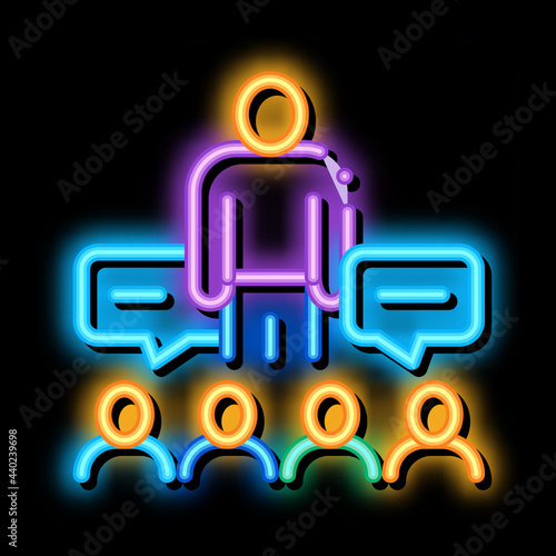 lector discuss with audience neon light sign vector. Glowing bright icon lector discuss with audience sign. transparent symbol illustration