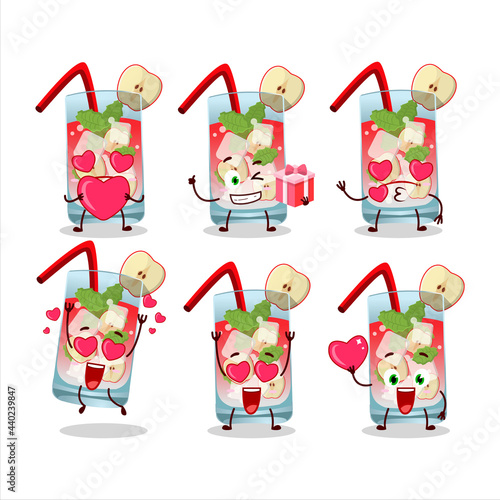 Apple mojito cartoon character with love cute emoticon