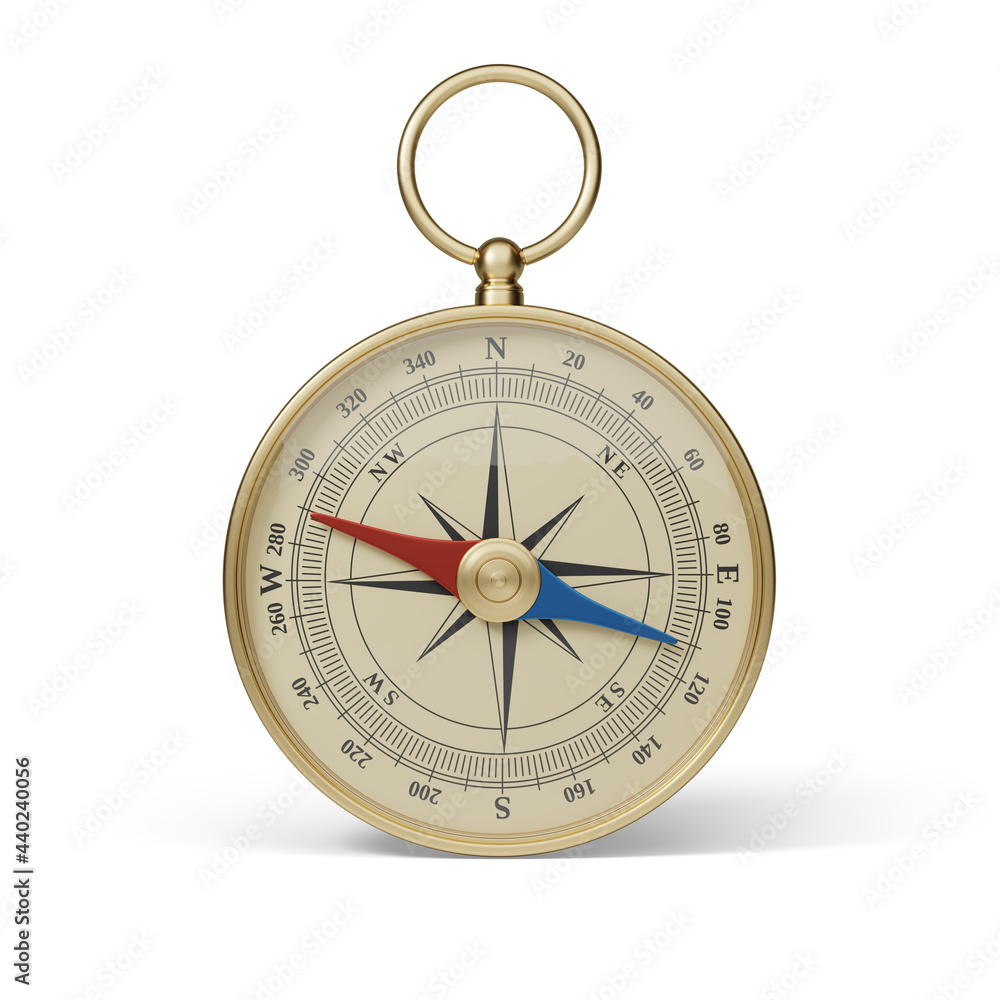 Golden classic round compass isolated on white background Golden classic round compass isolated on white background