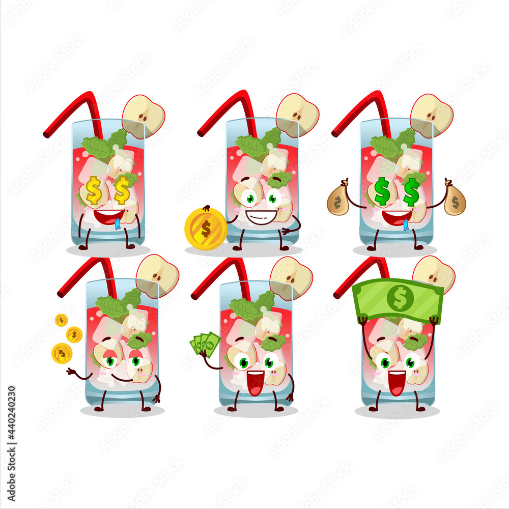 Obraz premium Apple mojito cartoon character with cute emoticon bring money