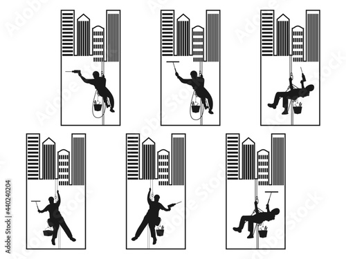 Industrial climber, alpinism. Silhouette. Logo, sign. Vector isolated