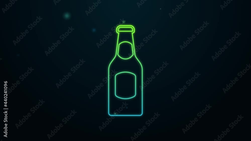 Glowing neon line Beer bottle icon isolated on black background. 4K Video motion graphic animation Glowing neon line Beer bottle icon isolated on black background. 4K Video motion graphic animation
