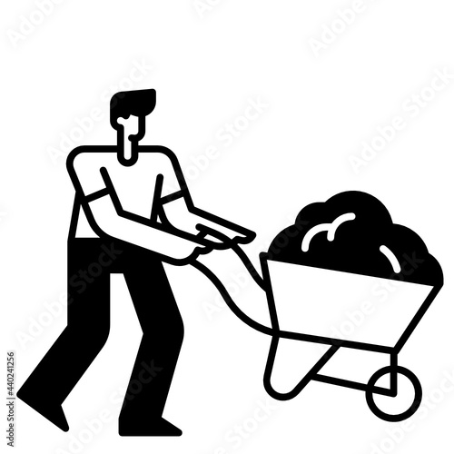 Working man with a wheelbarrow icon