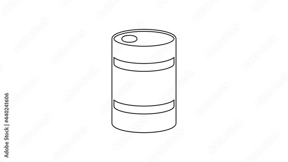 Black line Metal beer keg icon isolated on white background. 4K Video motion graphic animation