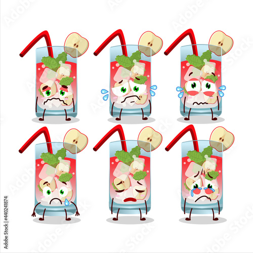 Apple mojito cartoon character with sad expression