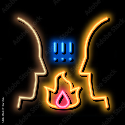 interracial conflict neon light sign vector. Glowing bright icon interracial conflict sign. transparent symbol illustration