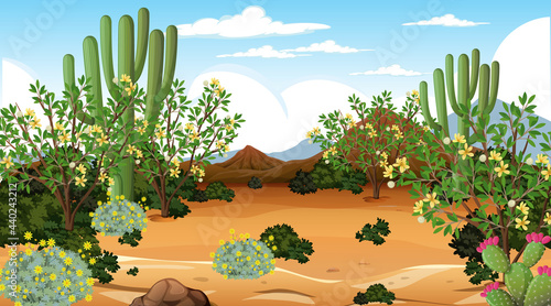 Desert forest landscape at daytime scene with many cactuses