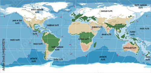 World Map Showing Tectonic Plates Boundaries