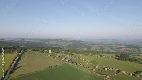 Drone Shot Flying High Over Rolling Cotswold Hills Near the Broadway Tower photo