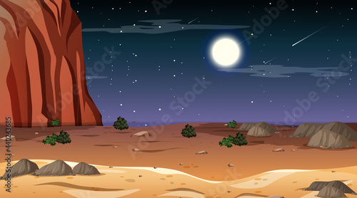 Desert forest landscape at night scene