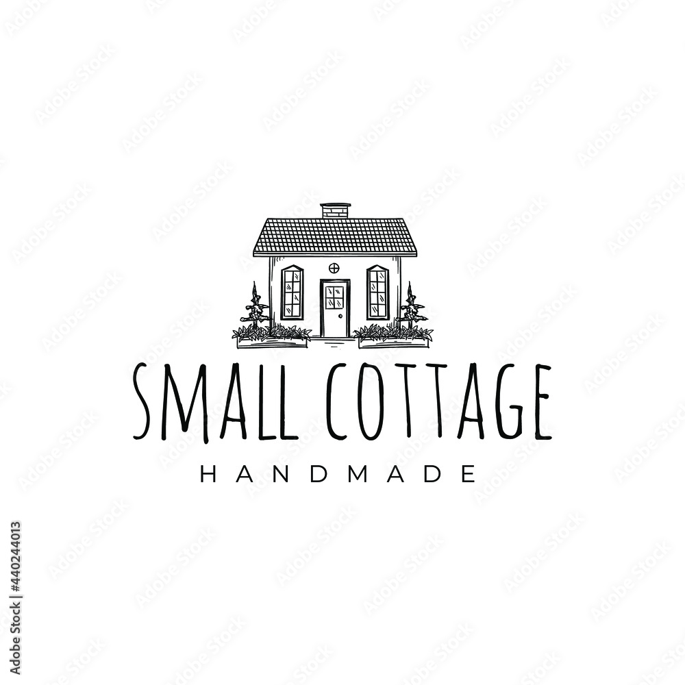 Cute Cottage House With Plant Garden Logo Vector Illustration Template Icon