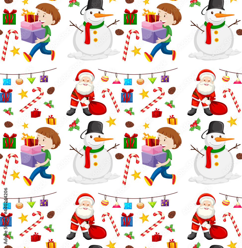 Seamless pattern with Christmas elements on white background