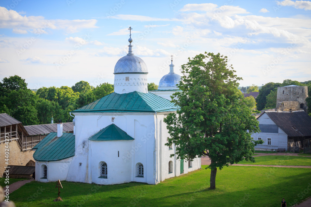 Nicholas cathedral and Medieval defensive fortress in the city of Izborsk in the Pskov region, Russia