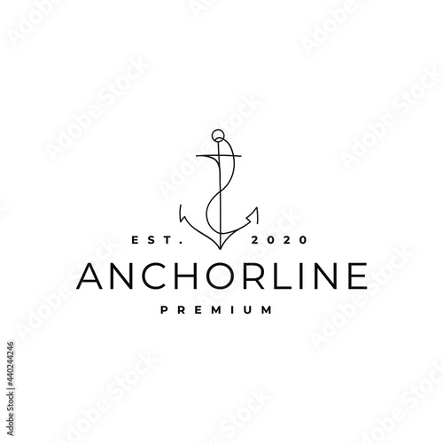 Simple Anchor Boat Ship Nautical Line Art Logo Vector Illustration Template Icon