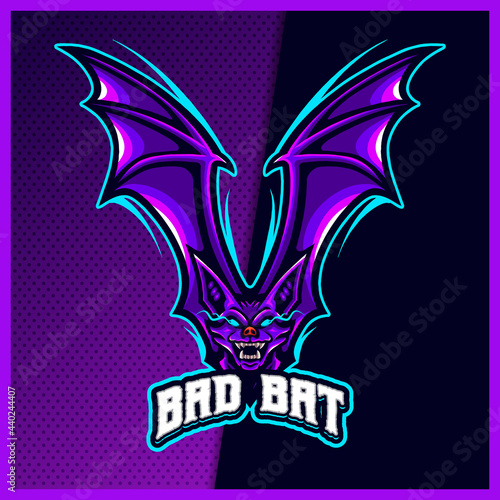 Flying V Bats mascot esport logo design illustrations vector template, nocturnal animal logo for team game streamer youtuber banner twitch discord, colorful cartoon style