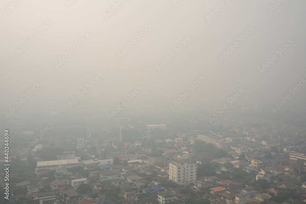 view of the city inmorning smog of cabon dioxide pm2.5 air pollution