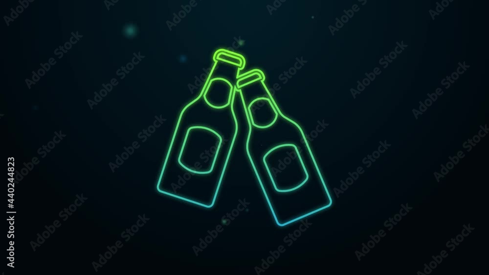 Glowing neon line Beer bottle icon isolated on black background. 4K Video motion graphic animation Glowing neon line Beer bottle icon isolated on black background. 4K Video motion graphic animation